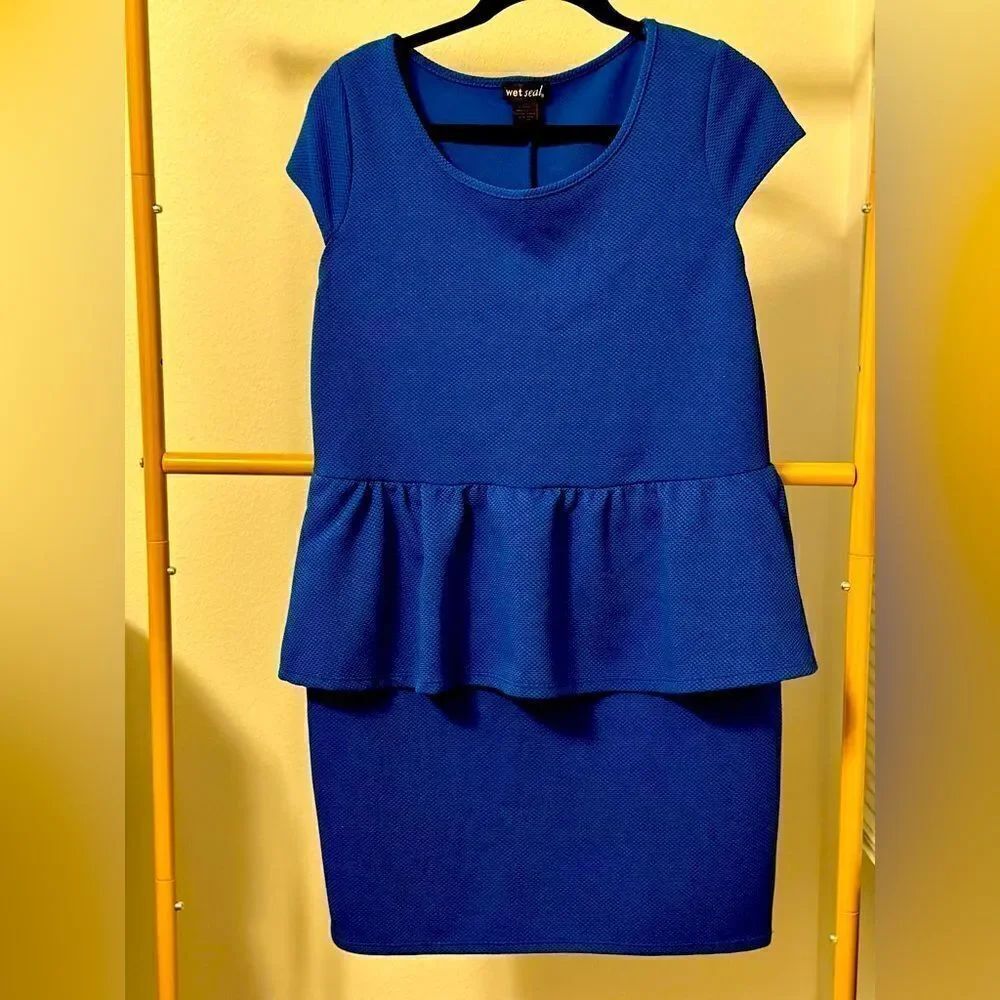 Wet Seal Plus Royal Blue Cap Sleeve Peplum Mini Dress